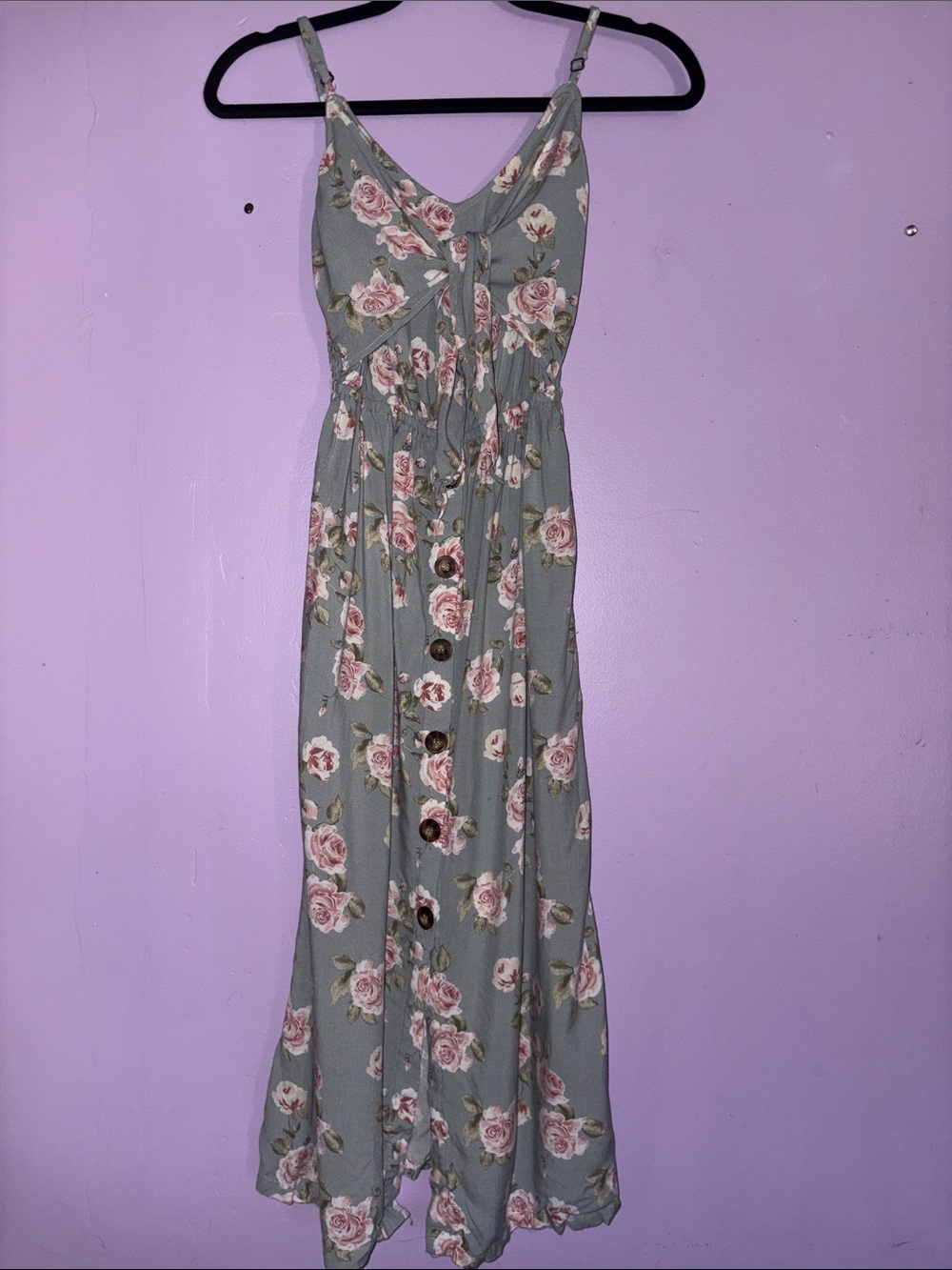Mimi Chica Sage Green Floral Button-Front Maxi Dress